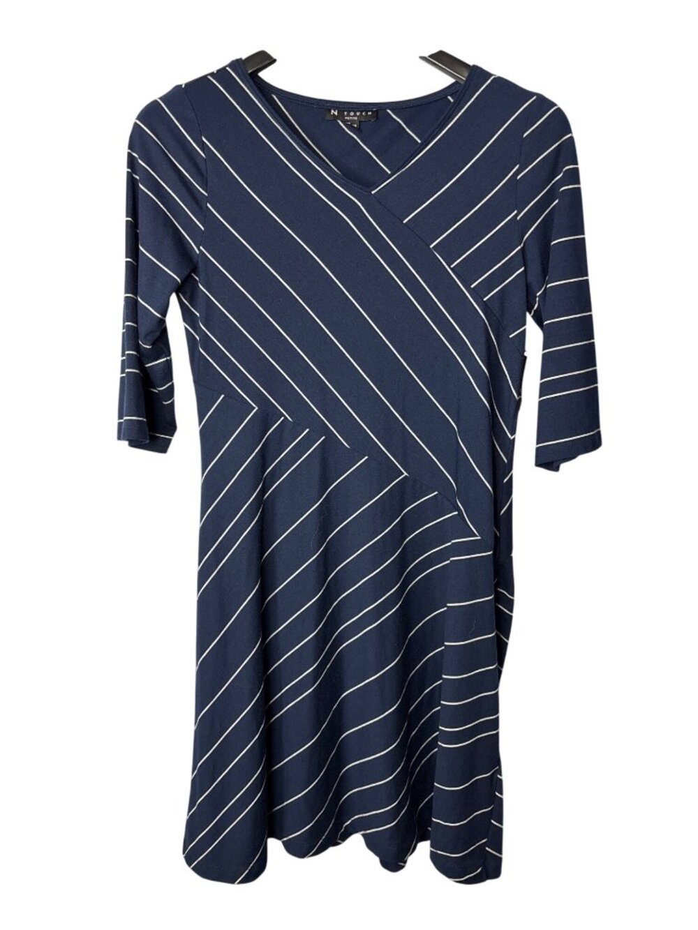 N Touch Womens Fit & Flare Midi Dress Petite M Navy Blue White Striped Y2K New